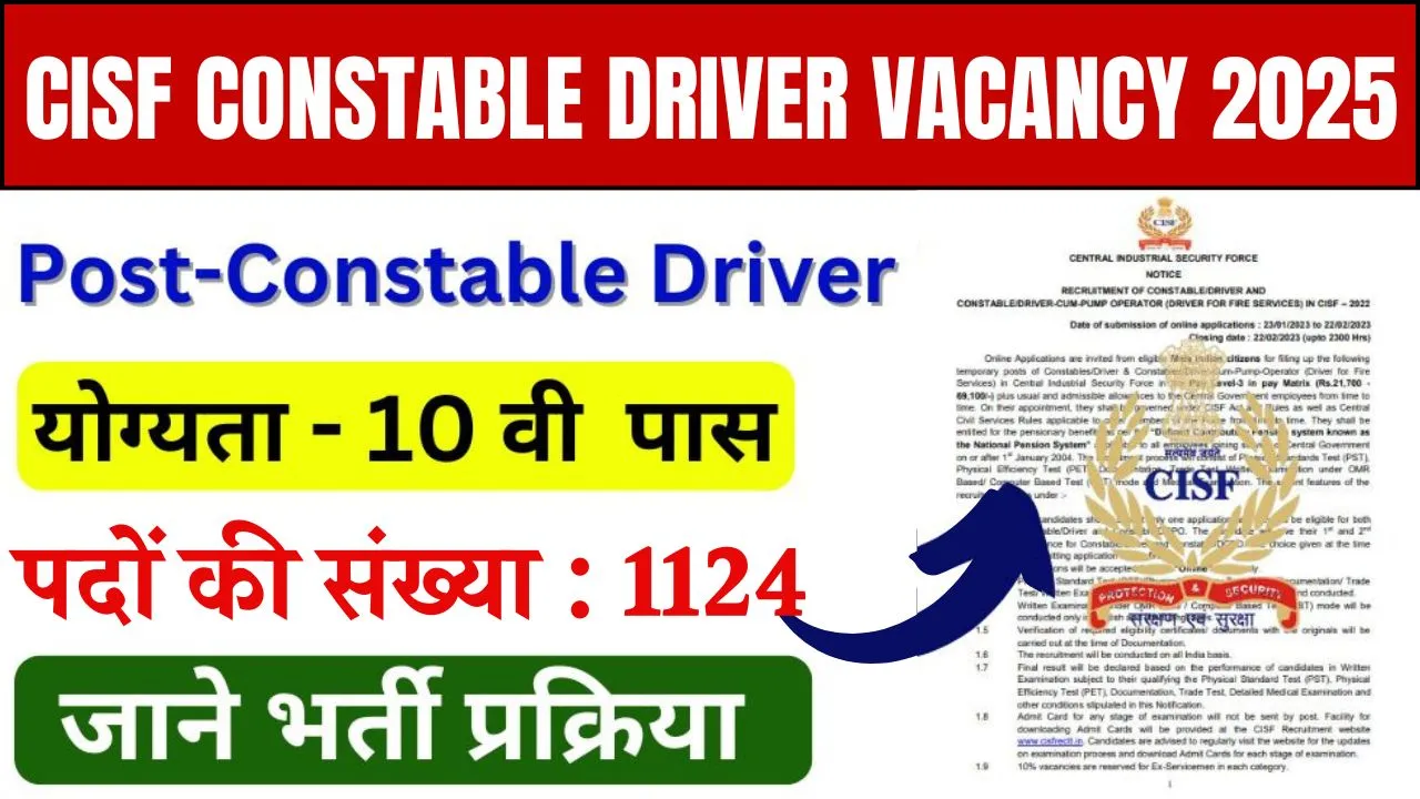 CISF Constable Driver Vacancy 2025